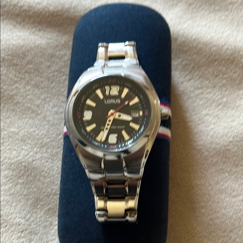 Lorus Silver Watch with Black Dial